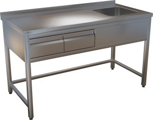 KSVOZ-2 - Nerezový mycí stůl s lisovaným dřezem a zásuvkami